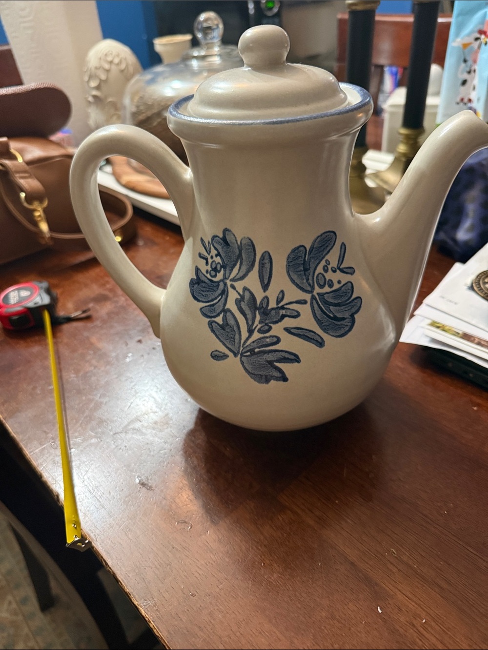 Pfaltzgraff Blue Floral Cream Ceramic Coffee Pot 1967-2007